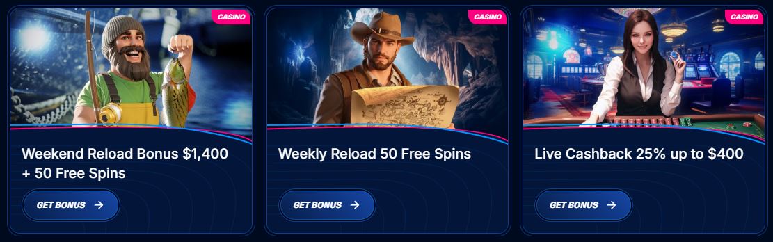 Get weekly reload bonuses and live cashback offers