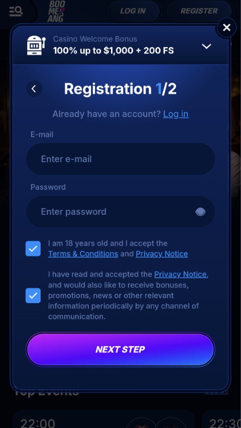 Register new account by entering email and password