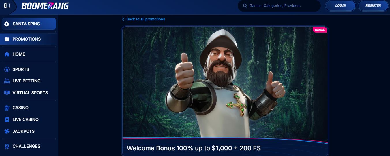  Claim Boomerang Bet welcome bonus with free spins for casino
